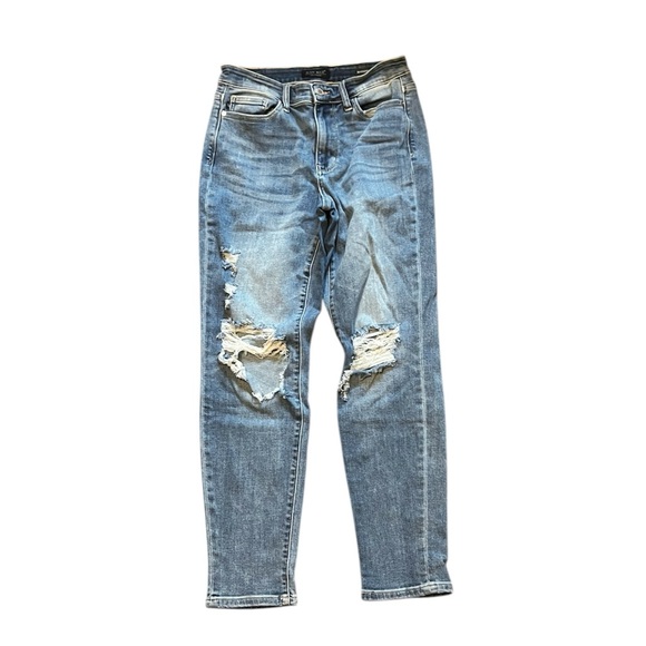 Judy Blue Denim - Judy Blue Medium Light Wash Distressed Ripped Boyfriend Jeans Size 5 / 27